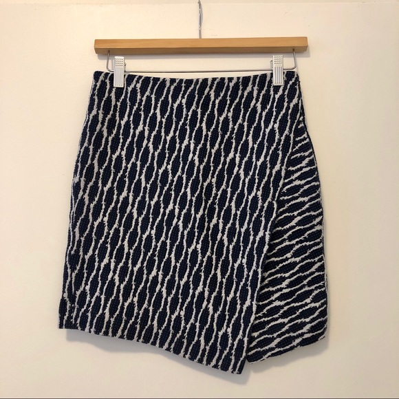 LOFT Blue/White Patterned Asymetrical Wrap Skirt - Picture 4 of 5